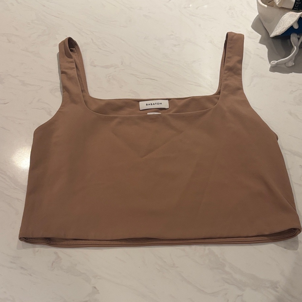 Babaton Cropped Square Neck Tank Top in Warm Taupe